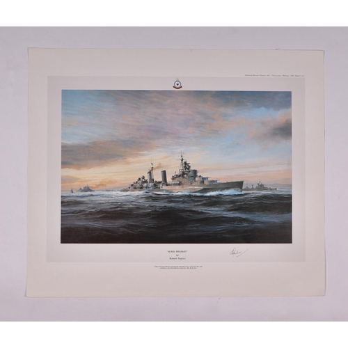 220 - After Robert Taylor - five artist proof prints -  HM Bismarck, HMS Belfast, HMS Ark Royal, HMS Kelly... 