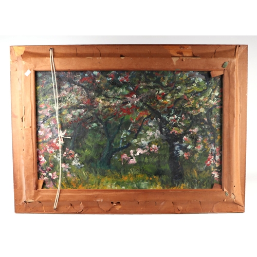 261 - Anthony Rossiter (1926-2000) - Woodland Lane Scene -  painted with a cherry blossom orchard to verso... 