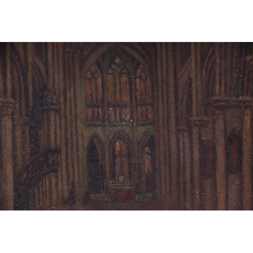 279 - 19th century school - Winchester Pillars - oil on board, framed, 14 by 17cms.