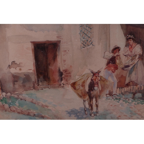 284 - Ruiz Morales (Spanish 1872-1944) - Street Scene with Figures and a Donkey - indistinctly signed lowe... 