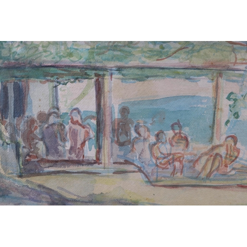 293 - 20th century school - Figures on a Terrace - watercolour, framed & glazed, 40 by 28cms.