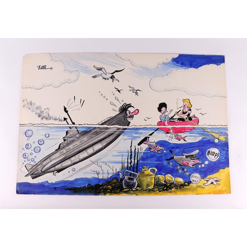 296 - John Jukes (1900-1972) cartoonist - four cartoons of Maritime scenes to include Scuba Diving, gouach... 