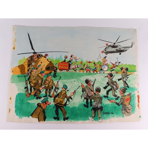 304 - John Jukes (1900-1972) cartoonist - Grand Circus- gouache, signed, 63 by 47cms; together with five s... 