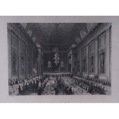 361 - After Henry Melville - a 19th century engraving depicting Freemasons Hall, London; together with an ... 