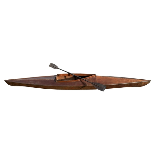 460 - A 1930's wooden single scull rowing boat, probably a Percy Blandford PBK14 kayak, 448cms (14ft 10ins... 