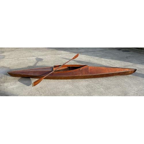 460 - A 1930's wooden single scull rowing boat, probably a Percy Blandford PBK14 kayak, 448cms (14ft 10ins... 