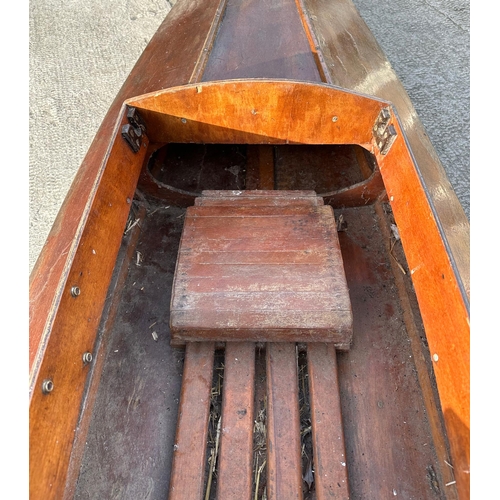 460 - A 1930's wooden single scull rowing boat, probably a Percy Blandford PBK14 kayak, 448cms (14ft 10ins... 