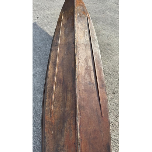 460 - A 1930's wooden single scull rowing boat, probably a Percy Blandford PBK14 kayak, 448cms (14ft 10ins... 