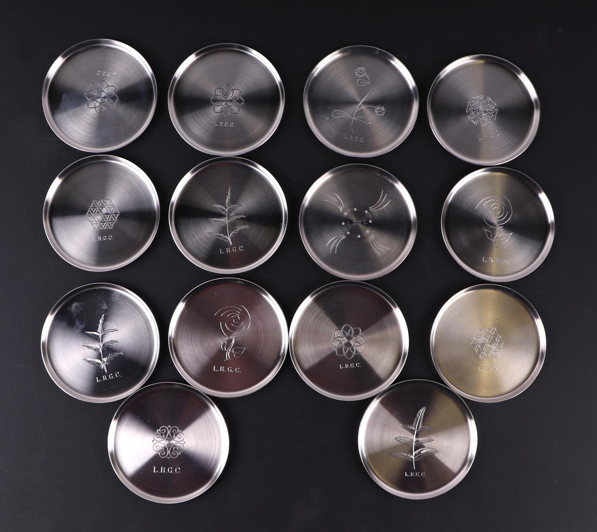 A set of fourteen Keswick mid century modern stainless steel wine