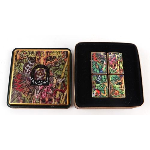 561 - A 1995 Zippo limited edition Mysteries of the forest four lighter box set.