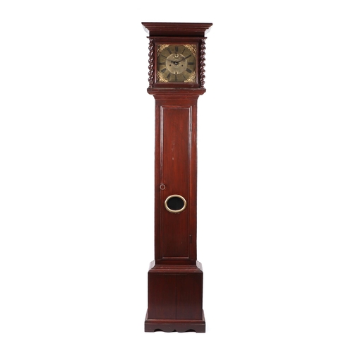 596 - A longcase clock, the 30cms square brass dial with date aperture, subsidiary seconds dial and chapte... 