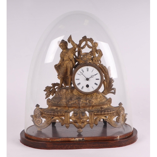 598 - A 19th century French gilt spelter mantle clock, the white enamel dial with Roman numerals, under a ... 