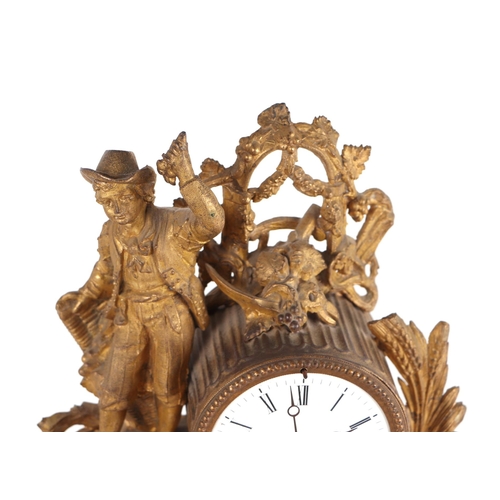 598 - A 19th century French gilt spelter mantle clock, the white enamel dial with Roman numerals, under a ... 