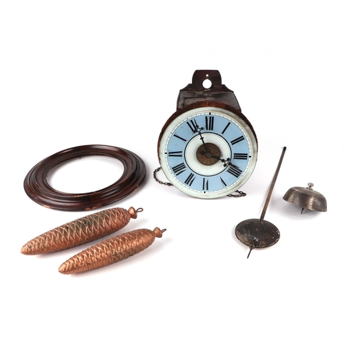 602 - An Edwardian postman's alarm wall clock, the glass dial with blue chapter ring and Roman numerals, i... 