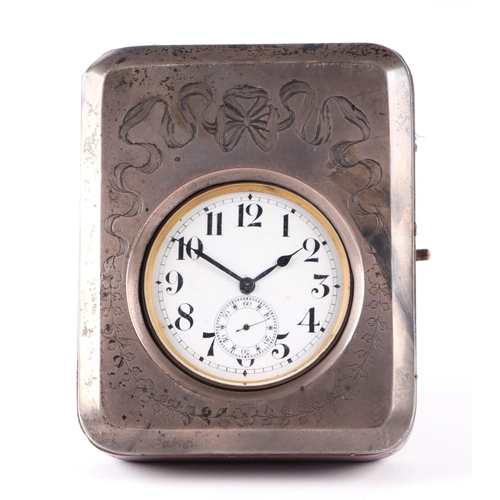 619 - A Goliath type nickel cased open faced pocket watch, the white dial with Arabic numerals and subsidi... 