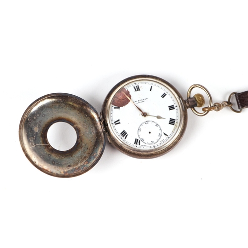 627 - A J W Benson silver cased half hunter pocket watch, the white enamel dial with Roman numerals and su... 