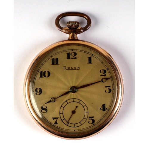 628 - A Rolex gold plated open faced pocket watch with Arabic numerals and subsidiary seconds dial, 4.5cms... 