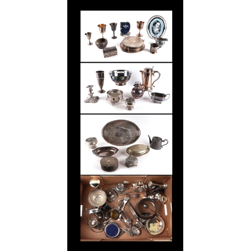 643 - A quantity of assorted silver plated items to include a candlestick, cream jugs, footed bowl, goblet... 