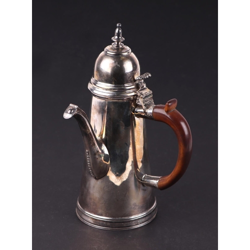 646 - A late Victorian Georgian style Britannia Standard silver coffee pot with side treen handle, foliate... 