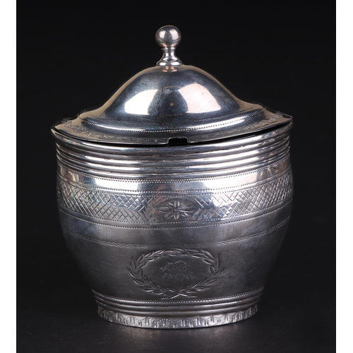 697 - A George III silver mustard pot with blue glass liner, London 1802 and maker's mark for Charles Fox,... 