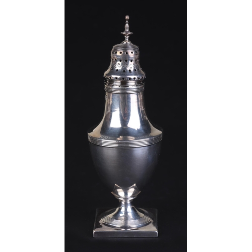 702 - A George III silver baluster form pepper on square base, London 1796 and maker's mark for Charles Fo... 