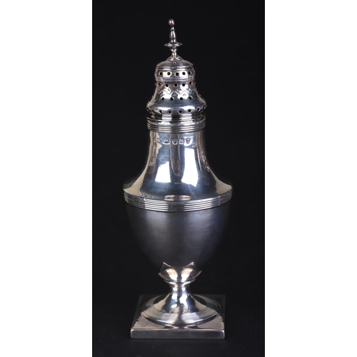 702 - A George III silver baluster form pepper on square base, London 1796 and maker's mark for Charles Fo... 