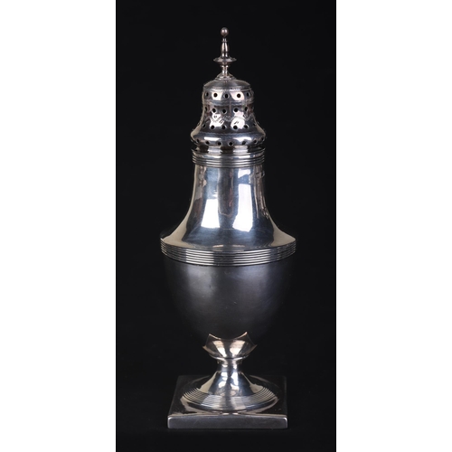 702 - A George III silver baluster form pepper on square base, London 1796 and maker's mark for Charles Fo... 