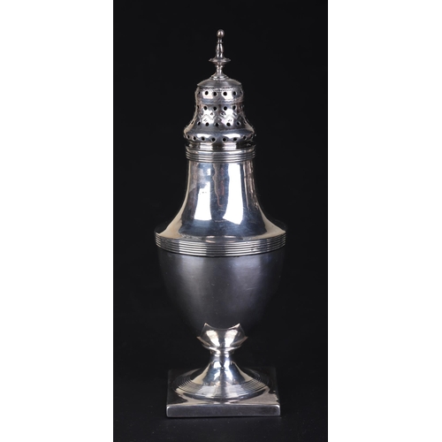 702 - A George III silver baluster form pepper on square base, London 1796 and maker's mark for Charles Fo... 