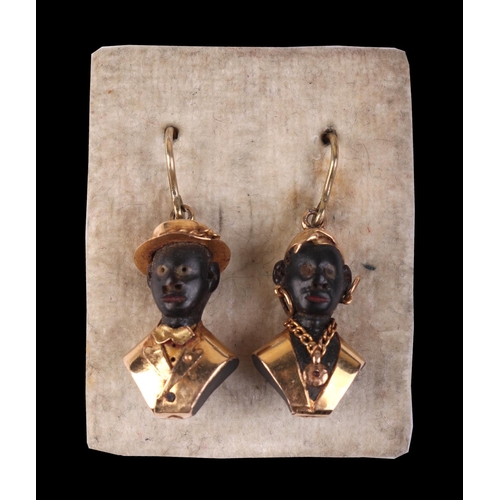 776 - A pair of yellow metal mounted Blackamoor drop earrings.