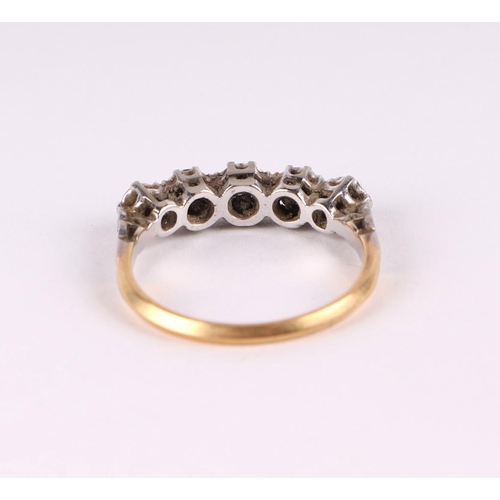 795 - An 18ct gold and five stone diamond ring, approx UK size 'Q', 3g.