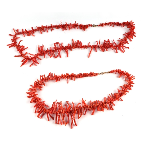 807 - Two stick coral necklaces.