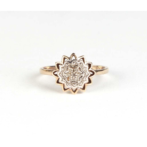 835 - A 9ct gold diamond cluster ring, approx UK size P, 1.4g.