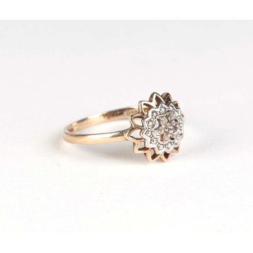 835 - A 9ct gold diamond cluster ring, approx UK size P, 1.4g.