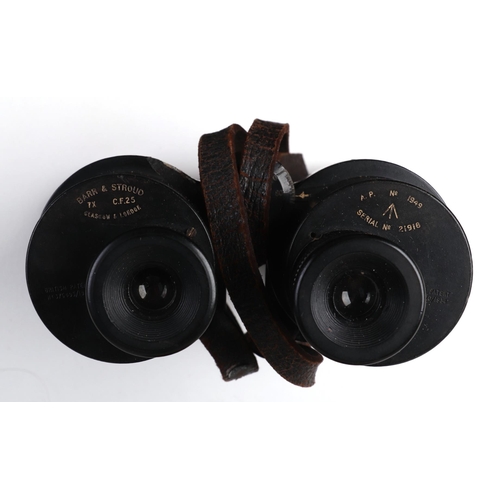 84 - A pair of WWII era Barr & Stroud military binoculars with extending sun / rain shades, serial no. 21... 