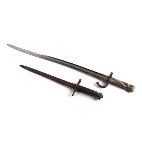 87 - A French 1866 pattern Chassepot bayonet; together with a WWI Italian bayonet, 41cms long (2).