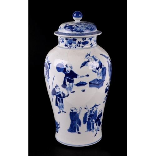 919 - A Chinese blue & white vase decorated with figures, blue seal mark to the underside with associated ... 