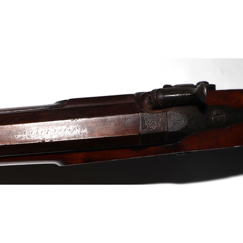 96 - A 19th century Calvert single barrel percussion capped sporting rifle with walnut stock, engraved lo... 