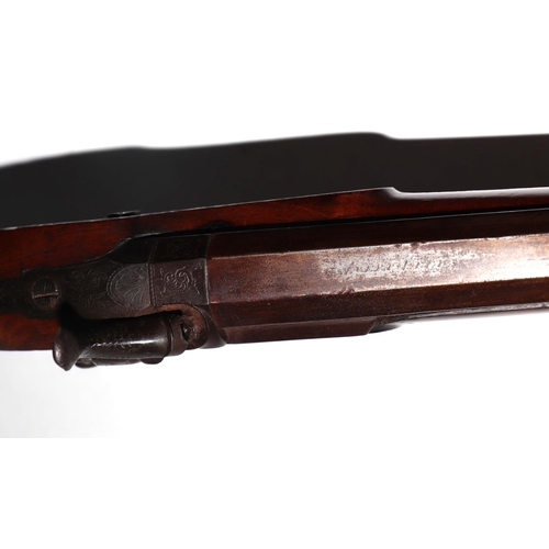 96 - A 19th century Calvert single barrel percussion capped sporting rifle with walnut stock, engraved lo... 