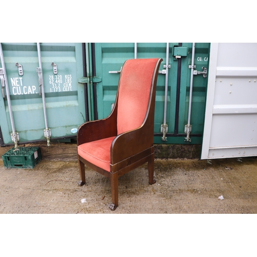 1025 - A pair of walnut high back throne type chairs with lion paw front feet (2).