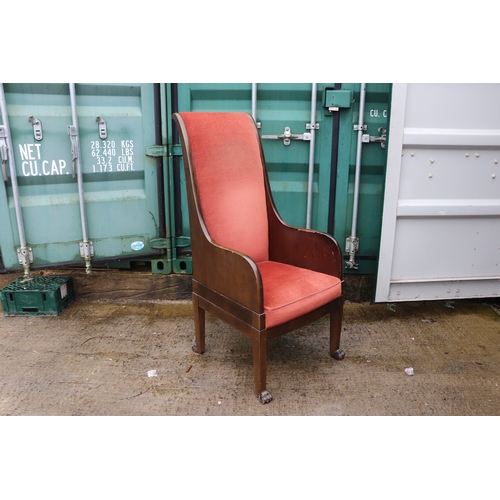 1025 - A pair of walnut high back throne type chairs with lion paw front feet (2).