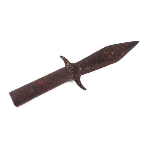 100 - An 18th century pike head converted to a dagger with solid handle, 27cms long.