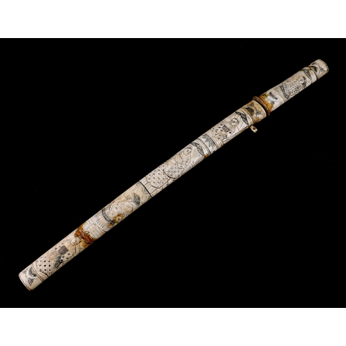 110 - A late 19th / early 20th century Japanese carved bone short sword or Wakizashi carved throughout wit... 