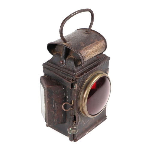 12 - A J & R Oldfield Dependants Oil / Paraffin lamp with red lens as used on early 20th century car and ... 