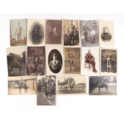 120 - A small quantity of WWI black and white photographs to include a cavalry officer on horseback, other... 