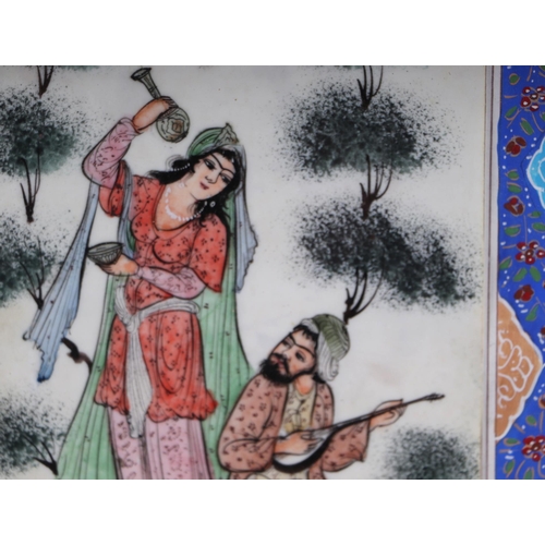 150 - Persian school - A Musician and Dancer - watercolour, 23 by 29cms, in a Sadeli frame.