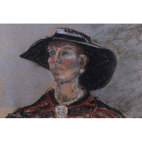 158 - 20th century school - Study of a Woman Wearing a Wide Brimmed Hat - initialled 'BK' and dated '92 lo... 