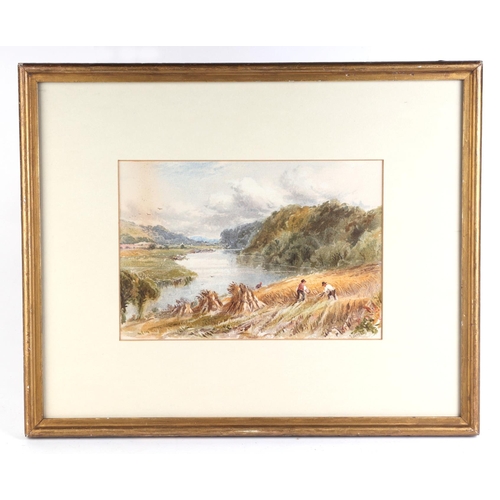 169 - T J Soper (Victorian school) - Harvest Scene - signed lower right, watercolour, framed & glazed, 24 ... 