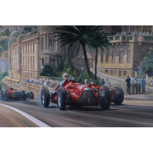 18 - After Alan Fearnley - Fangio's Victory At Monaco - limited edition print, depicting Juan Manuel Fang... 