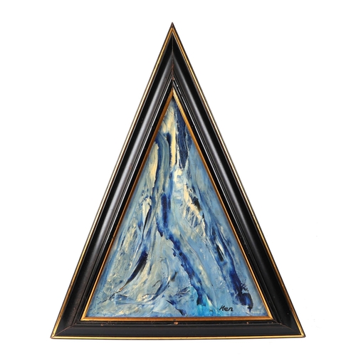 182 - Ken Lindores (modern British) - a series of seven triangular abstracts, oil on canvas, each signed '... 