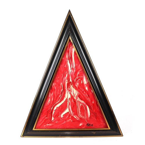 182 - Ken Lindores (modern British) - a series of seven triangular abstracts, oil on canvas, each signed '... 